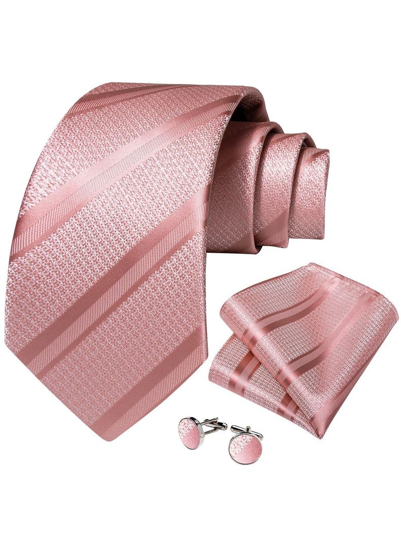 Corbata Hombre Seda + Paño + Colleras formal. Modelo Oro Rosa-0