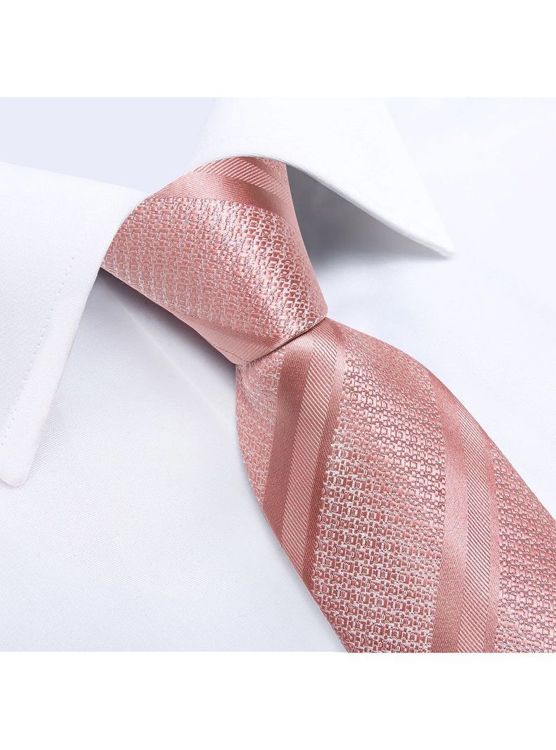 Corbata Hombre Seda + Paño + Colleras formal. Modelo Oro Rosa-2