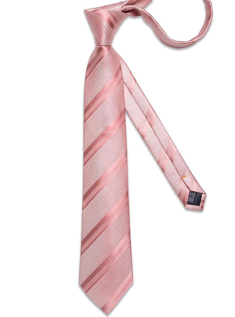 Corbata Hombre Seda + Paño + Colleras formal. Modelo Oro Rosa-5