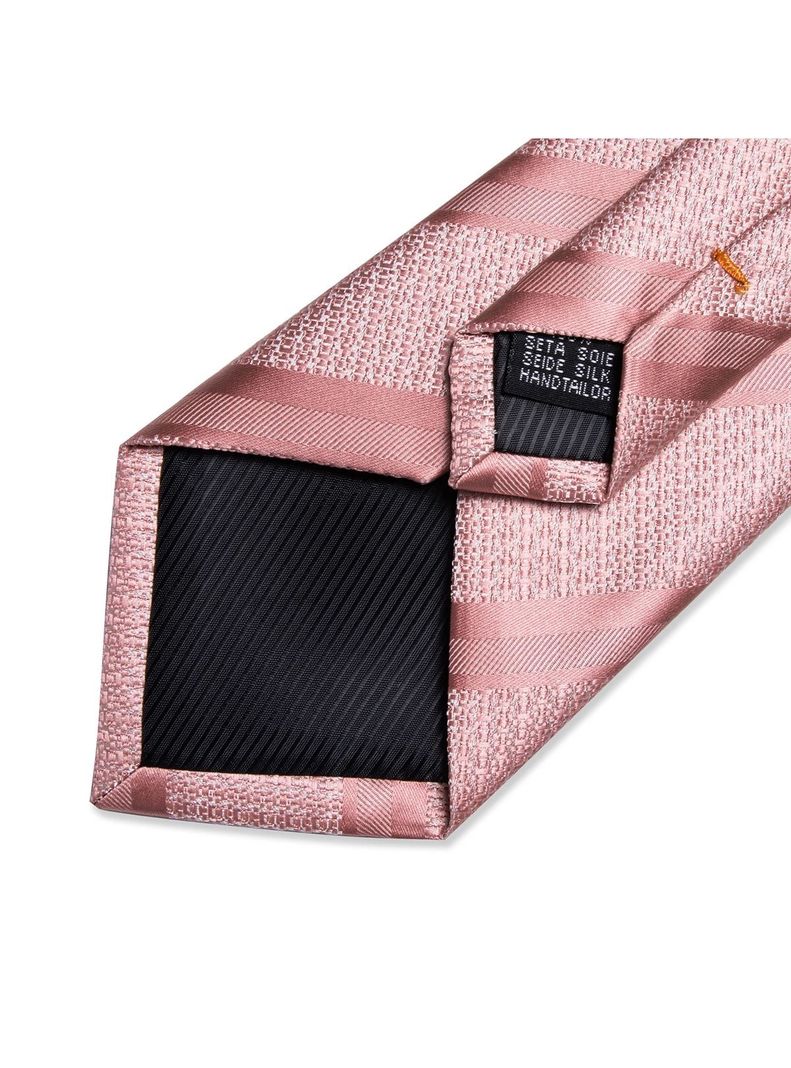 Corbata Hombre Seda + Paño + Colleras formal. Modelo Oro Rosa-3