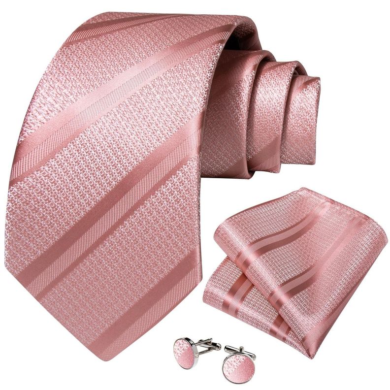 Corbata Rosada hombre seda con pano y colleras Modelo Oro Rosa Rosado
