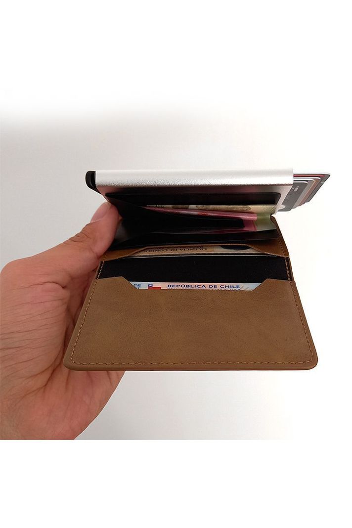 Billetera y Tarjetero Antiescaner Funda Cuero. Modelo Café-3