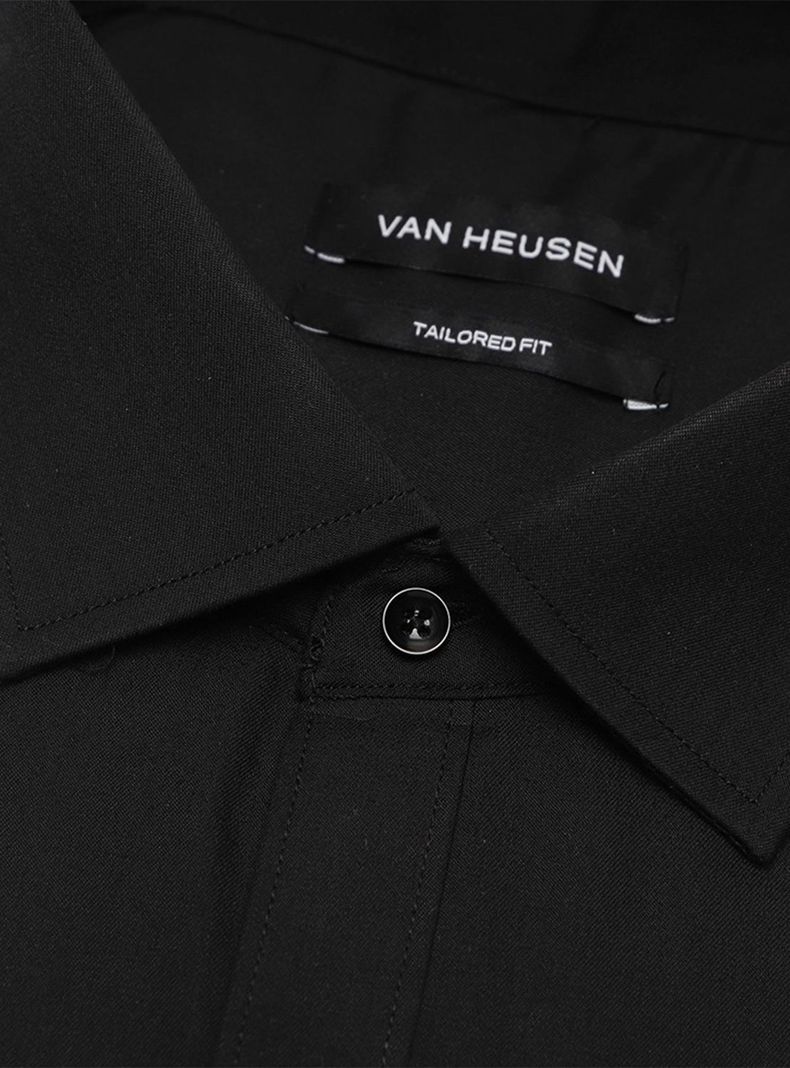 Camisa Negra Van Heusen Hombre Formal Tailored Fit Sin Bolsillo Cuello Italiano-1