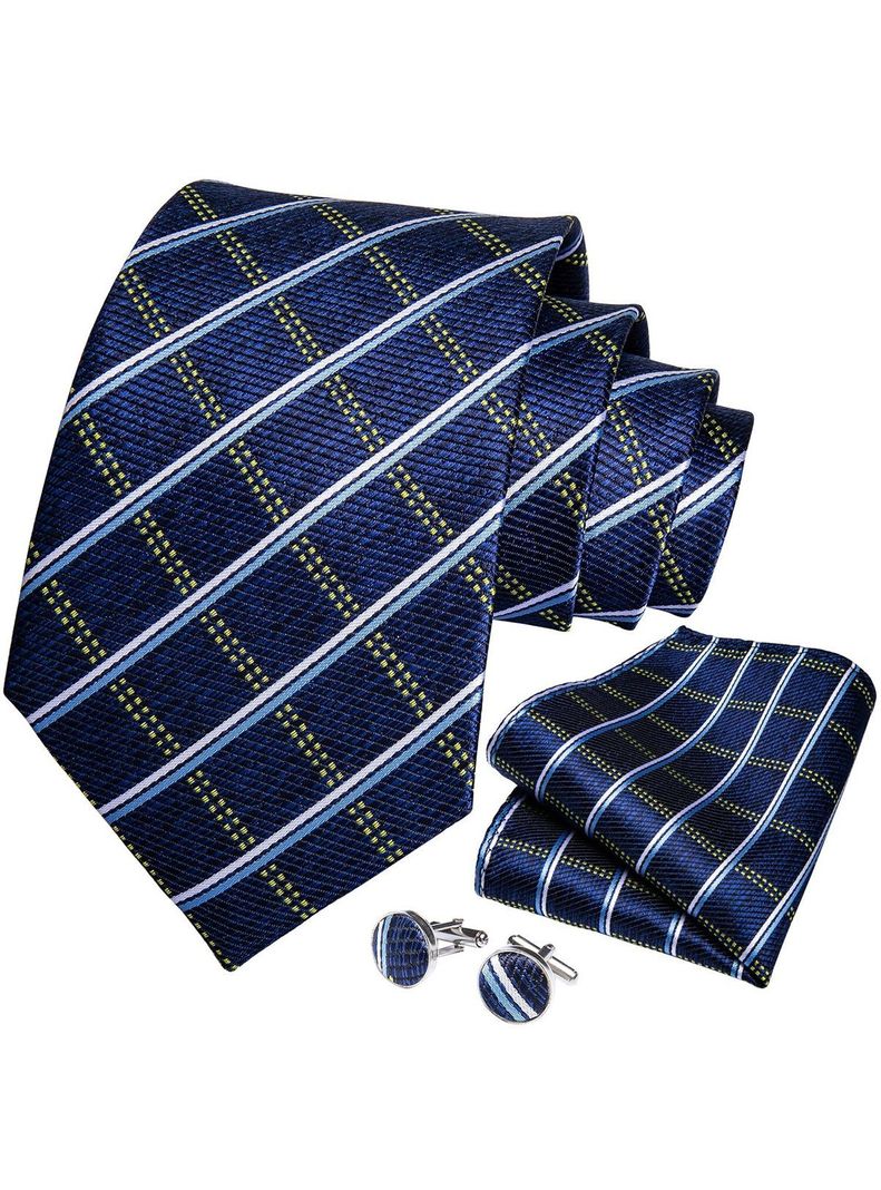 Corbata Hombre Seda + Paño + Colleras formal. Modelo Oceano Azul-0