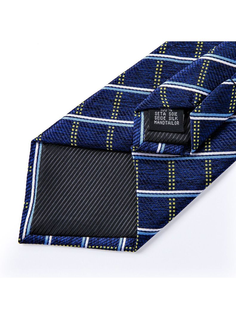 Corbata Hombre Seda + Paño + Colleras formal. Modelo Oceano Azul-4