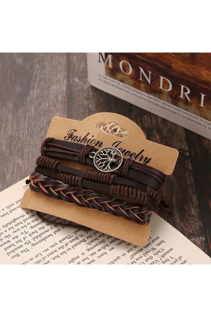 Pulsera Cuero Café Unisex. Modelo Árbol de la Vida-4