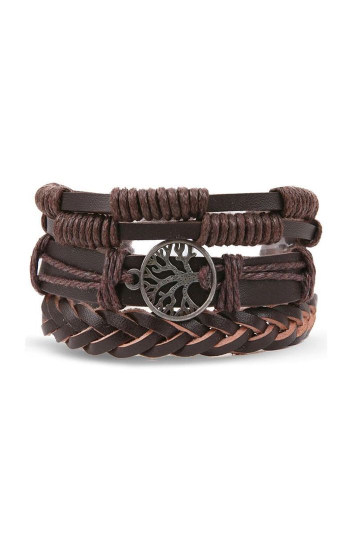 Pulsera Cuero Café Unisex. Modelo Árbol de la Vida-0