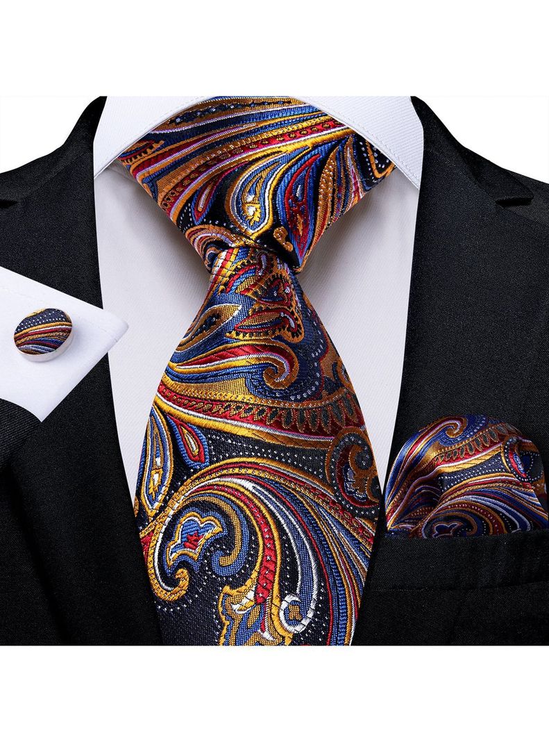 Corbata Hombre Seda con paño y colleras. Modelo Multicolor Du Soleil-1