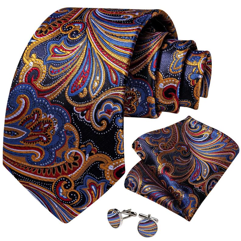 Corbata Multicolor Seda Hombre con pano y colleras Modelo Du Soleil Azul Oscuro