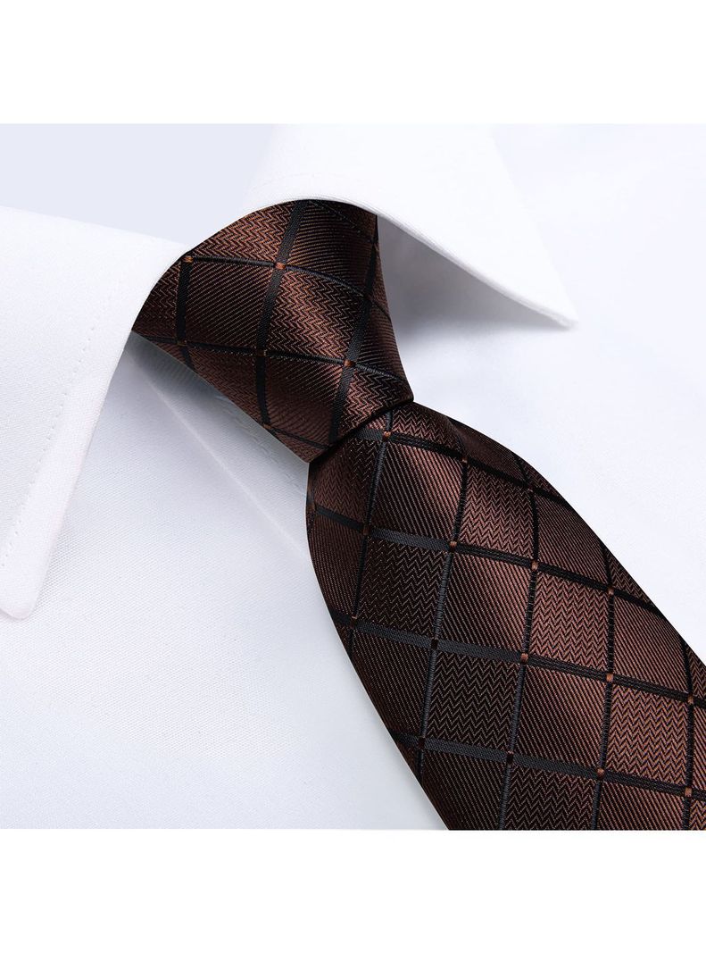 Corbata Café Hombre Seda con paño y colleras. Modelo Café Chocolate Oscuro-2
