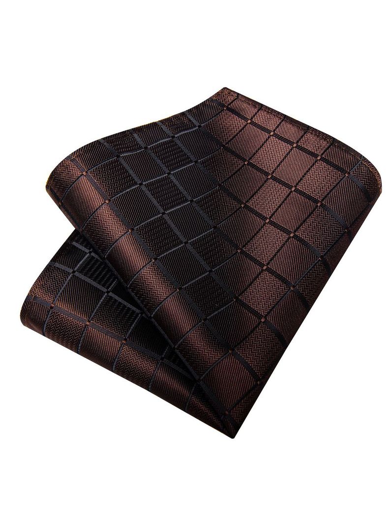 Corbata Café Hombre Seda con paño y colleras. Modelo Café Chocolate Oscuro-3