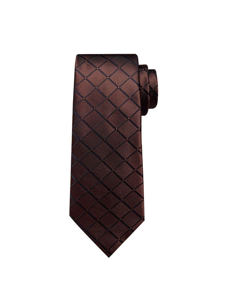 Corbata Café Hombre Seda con paño y colleras. Modelo Café Chocolate Oscuro-4