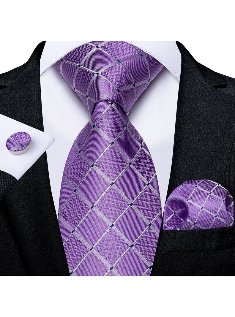 Corbata Hombre Seda con paño y colleras. Modelo Sangre Violeta-1