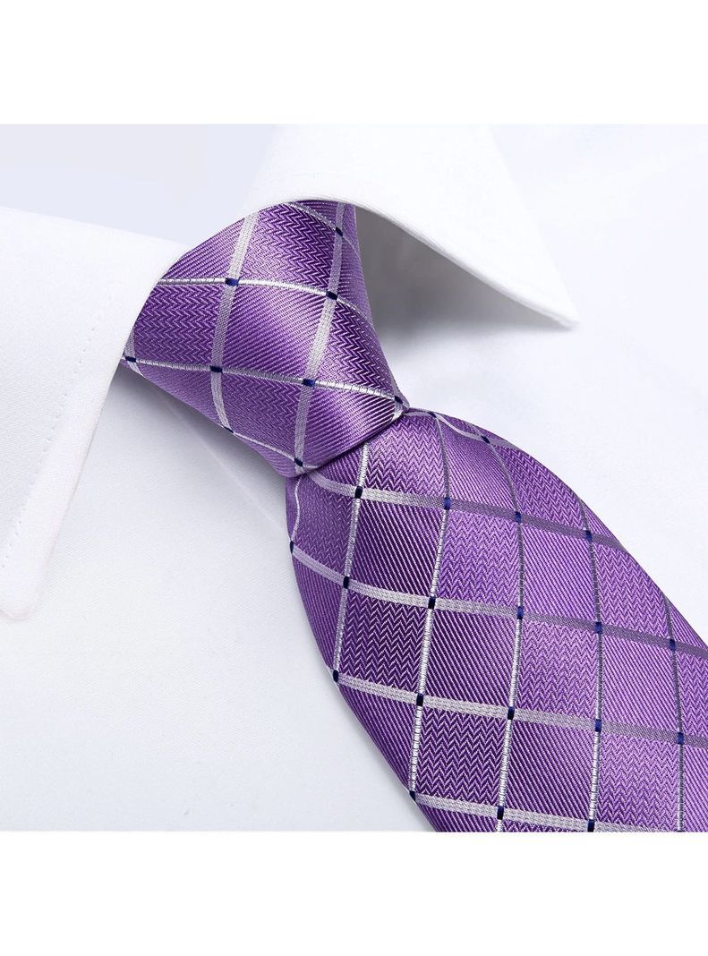 Corbata Hombre Seda con paño y colleras. Modelo Sangre Violeta-2