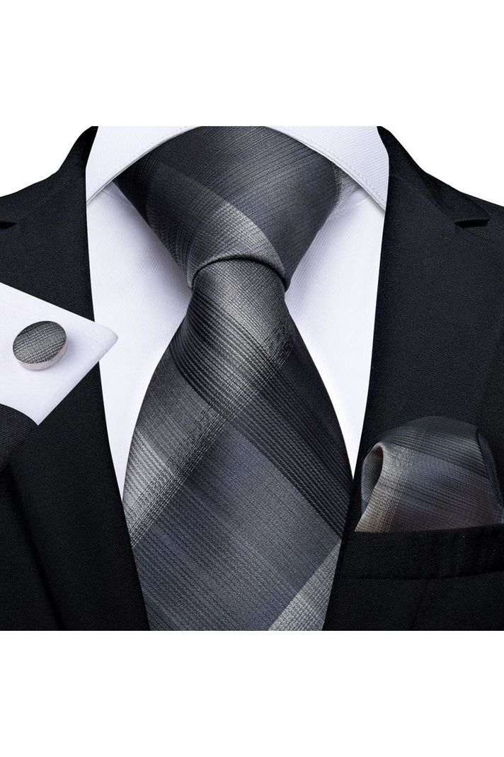 Set Corbata + Paño + Collera formal hombre. Modelo Gris Cenizas-1