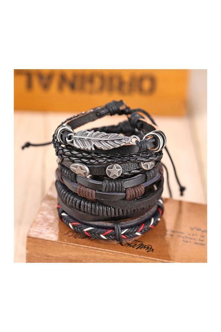 Pulsera Cuero Unisex. Modelo Leaf Black-3