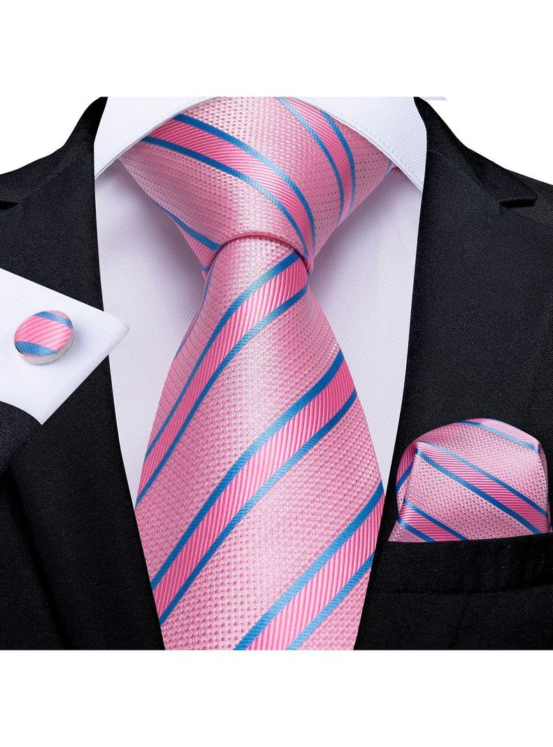Set Corbata + Paño + Collera formal hombre. Modelo Rosa y Celeste-1