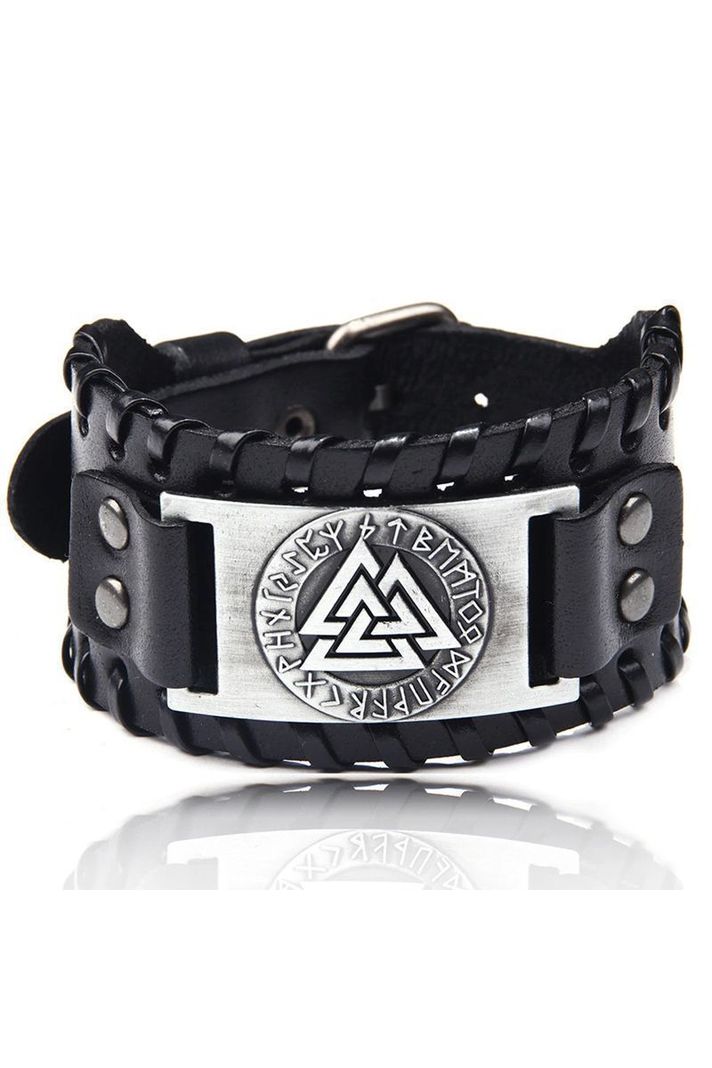 Pulsera cuero ajustable. Modelo Valknut Vikingo Negro-0