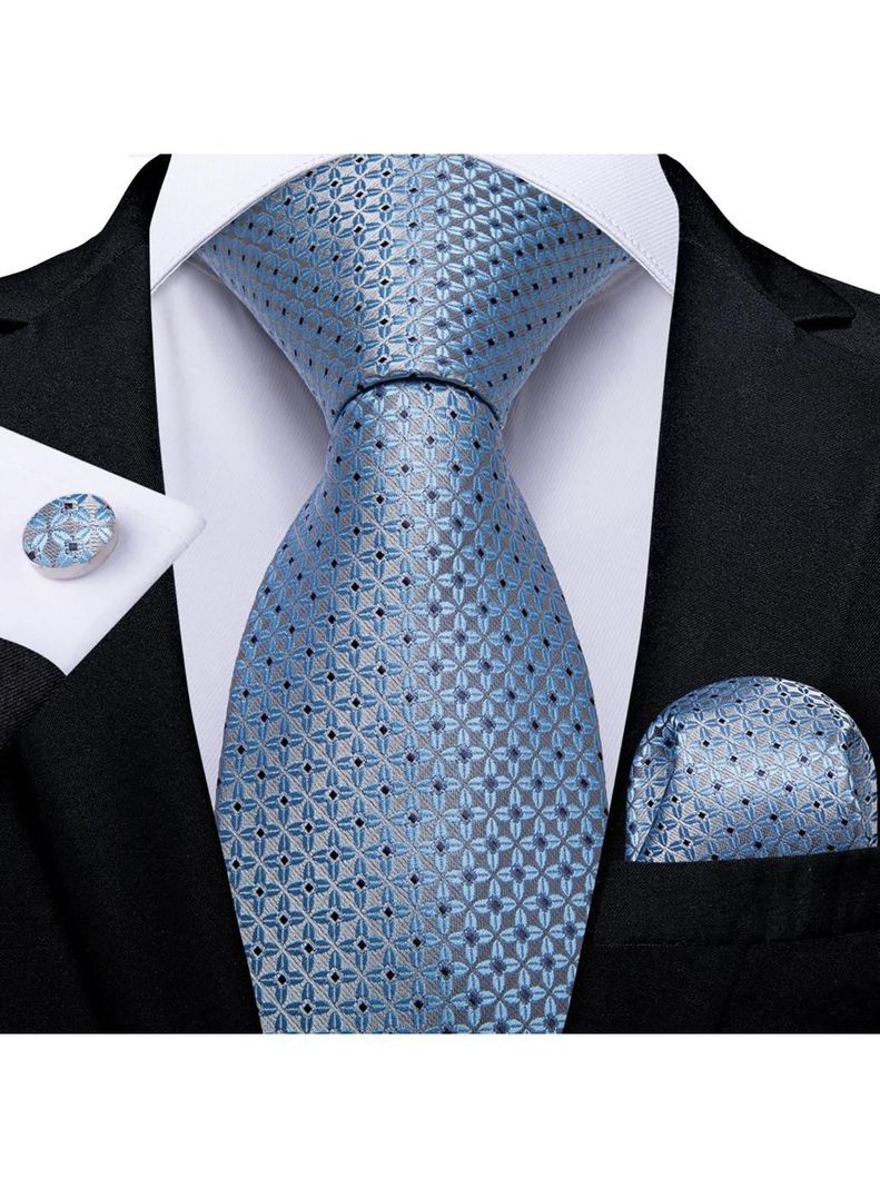 Corbata Celeste + Paño + Collera formal hombre. Modelo Celeste Diamantes-1