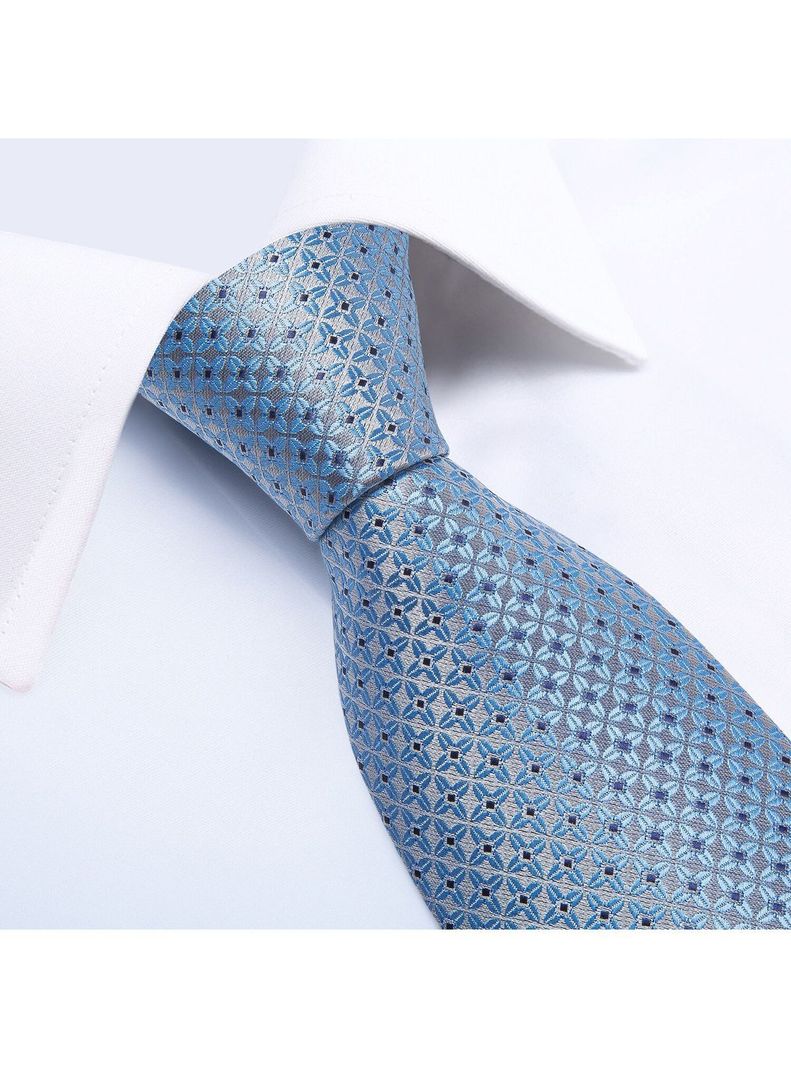 Corbata Celeste + Paño + Collera formal hombre. Modelo Celeste Diamantes-2