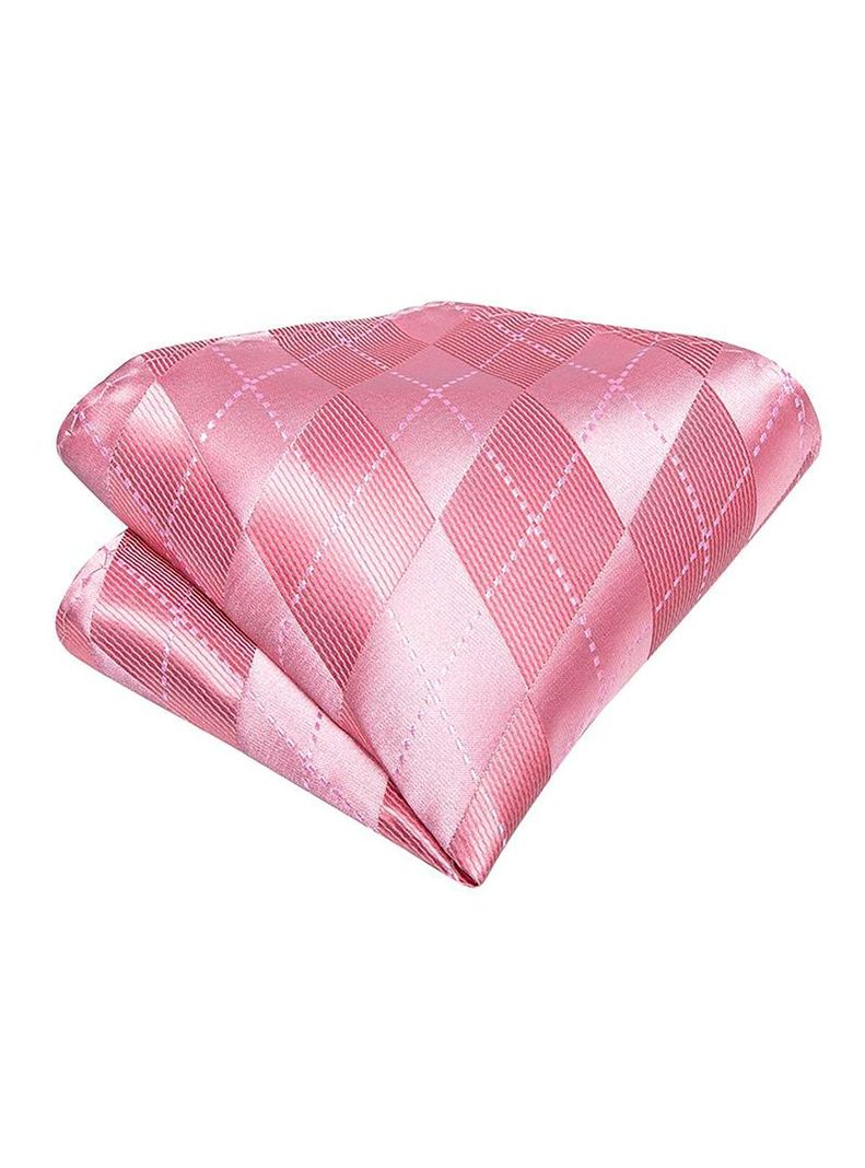 Corbata Gruesa Ascot + Paño + Colleras hombre. Rosado Rombos-2
