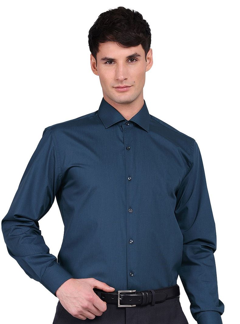 Camisa Formal Slim Fit Van Heusen Azul Turquesa Oscuro Hombre Sin Bolsillo-0