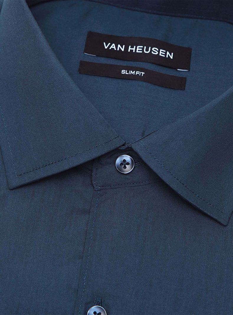 Camisa Formal Slim Fit Van Heusen Azul Turquesa Oscuro Hombre Sin Bolsillo-1
