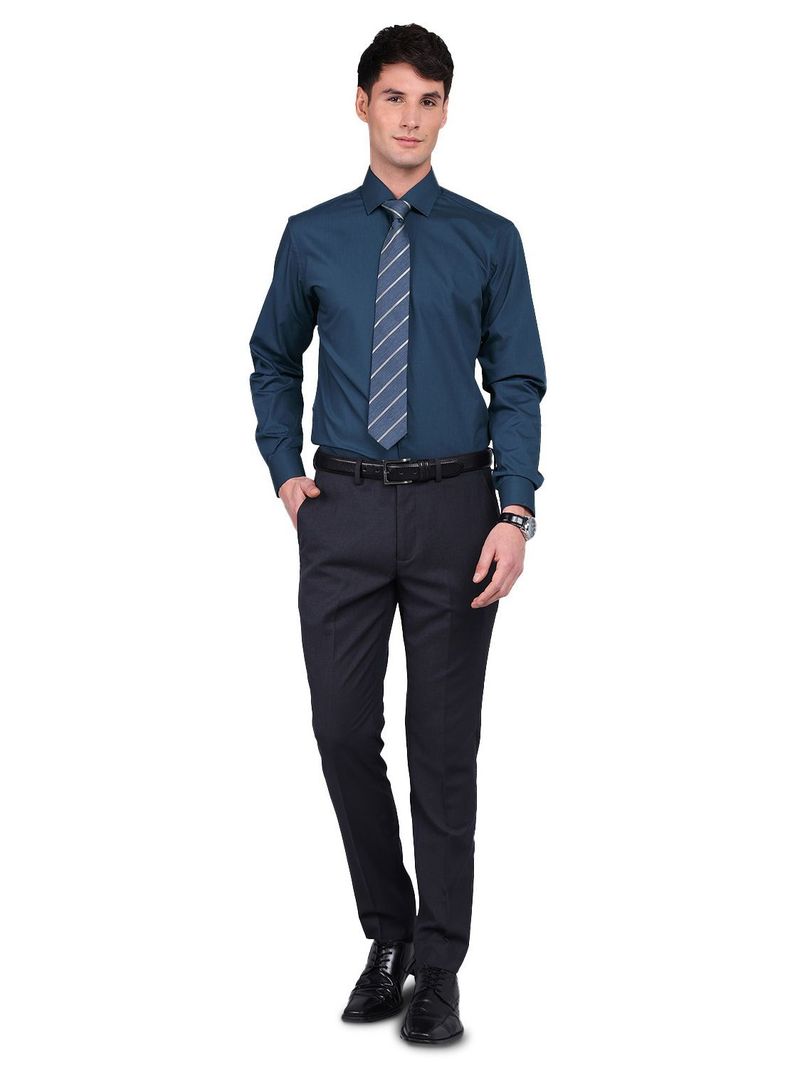 Camisa Formal Slim Fit Van Heusen Azul Turquesa Oscuro Hombre Sin Bolsillo-3