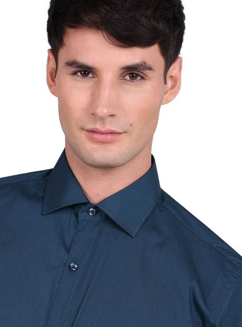 Camisa Formal Slim Fit Van Heusen Azul Turquesa Oscuro Hombre Sin Bolsillo-4