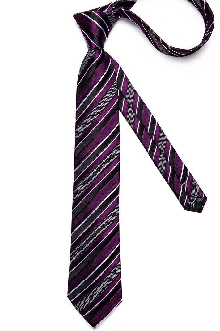 Set Corbata + Paño + Collera formal hombre. Modelo Morado Rayas-2