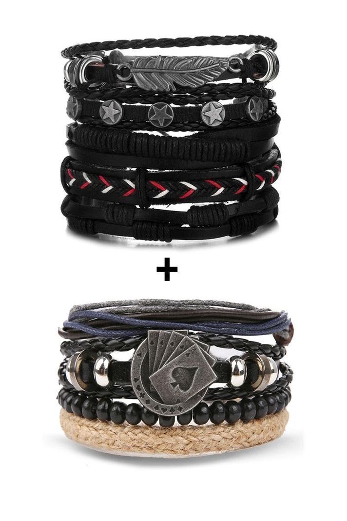 Pack pulseras Cuero Unisex. Modelos Leaf Black + Poker Royal-0