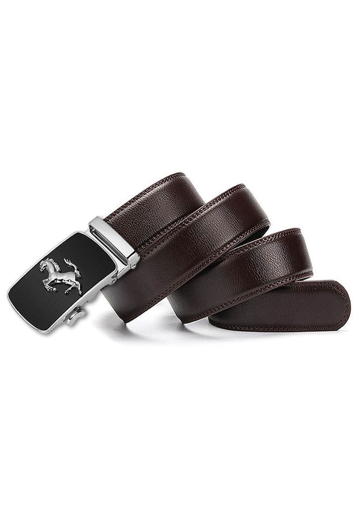 Cinturon ejecutivo automatico cuero café hombre. Cavallino Plateado-0