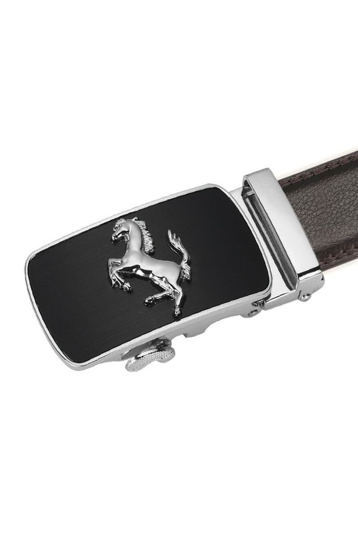 Cinturon ejecutivo automatico cuero café hombre. Cavallino Plateado-1
