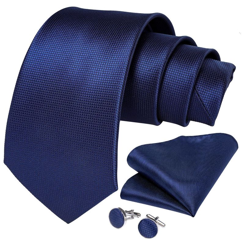 Corbata Azul Hombre Seda + Paño + Colleras. Modelo Azul Classic-0