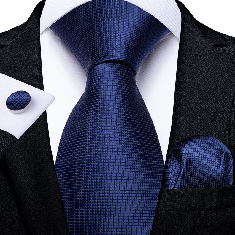 Corbata Azul Hombre Seda + Paño + Colleras. Modelo Azul Classic-1