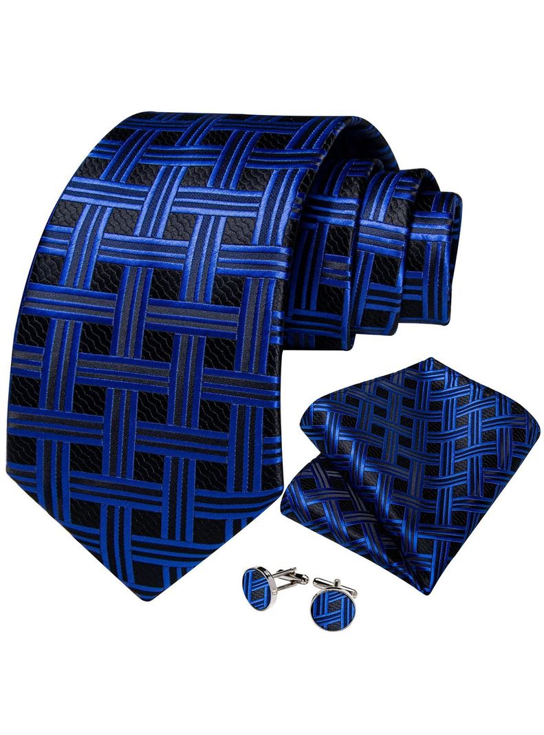 Corbata Azul y Negra Hombre con paño y colleras. Modelo Black and Blue Retro-0