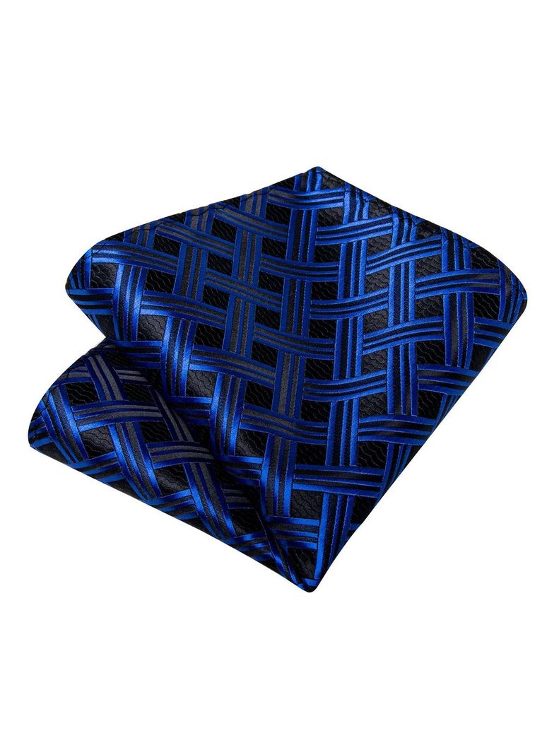 Corbata Azul y Negra Hombre con paño y colleras. Modelo Black and Blue Retro-3