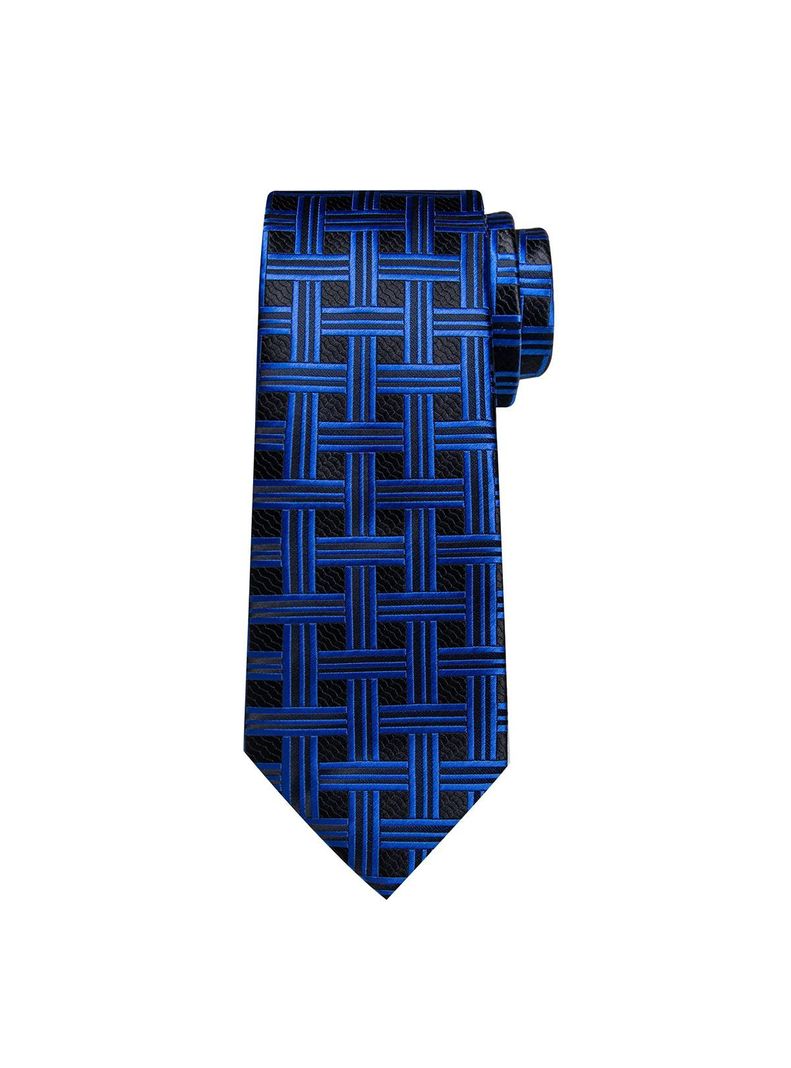 Corbata Azul y Negra Hombre con paño y colleras. Modelo Black and Blue Retro-4
