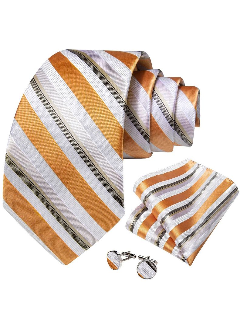Corbata Hombre Seda con paño y colleras. Modelo Naranjo Primavera-0