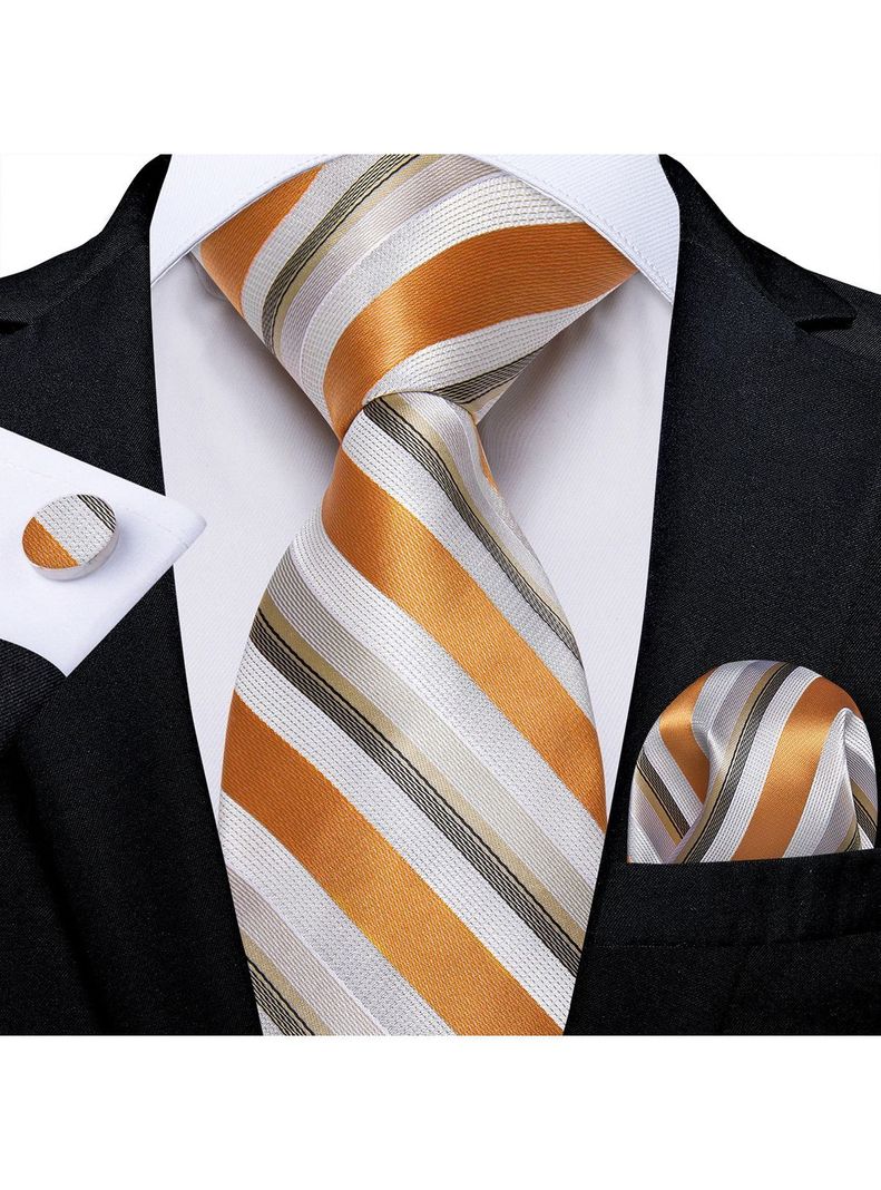 Corbata Hombre Seda con paño y colleras. Modelo Naranjo Primavera-1