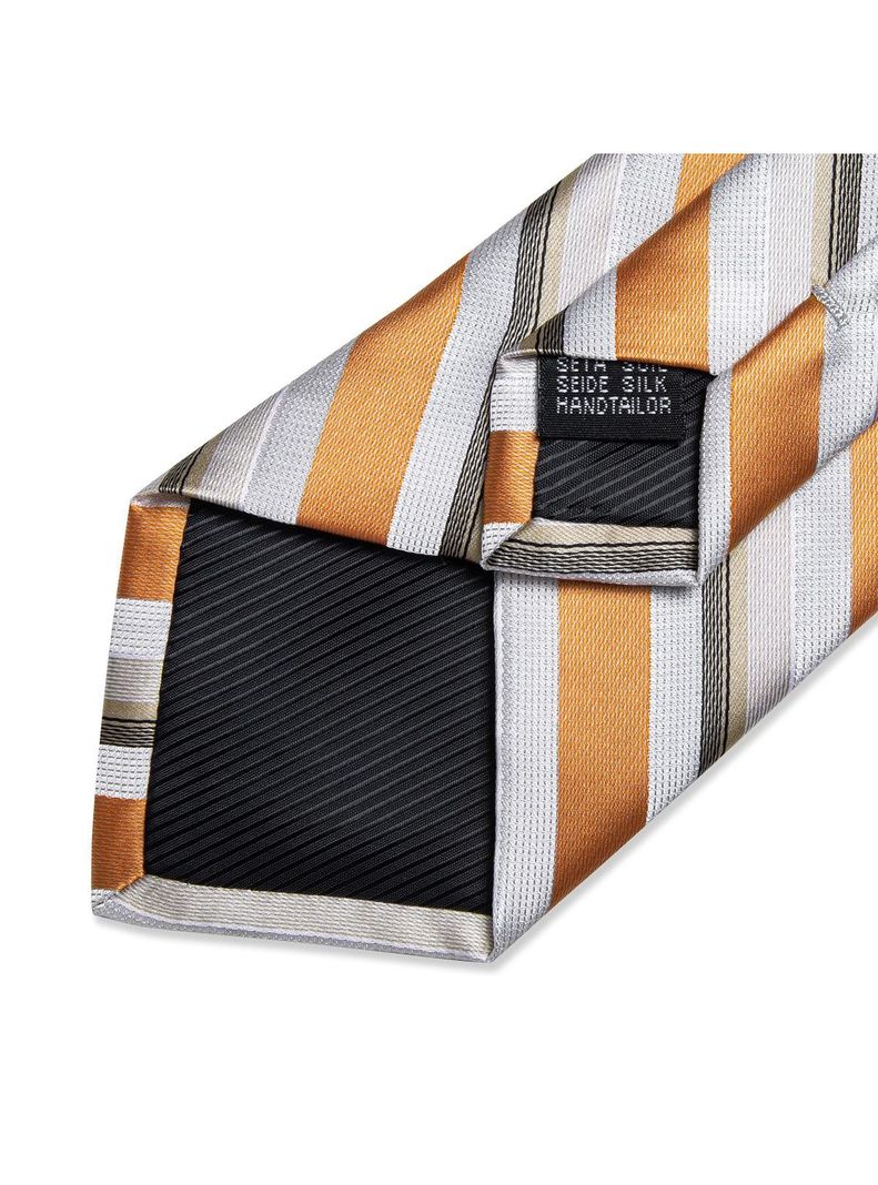 Corbata Hombre Seda con paño y colleras. Modelo Naranjo Primavera-3