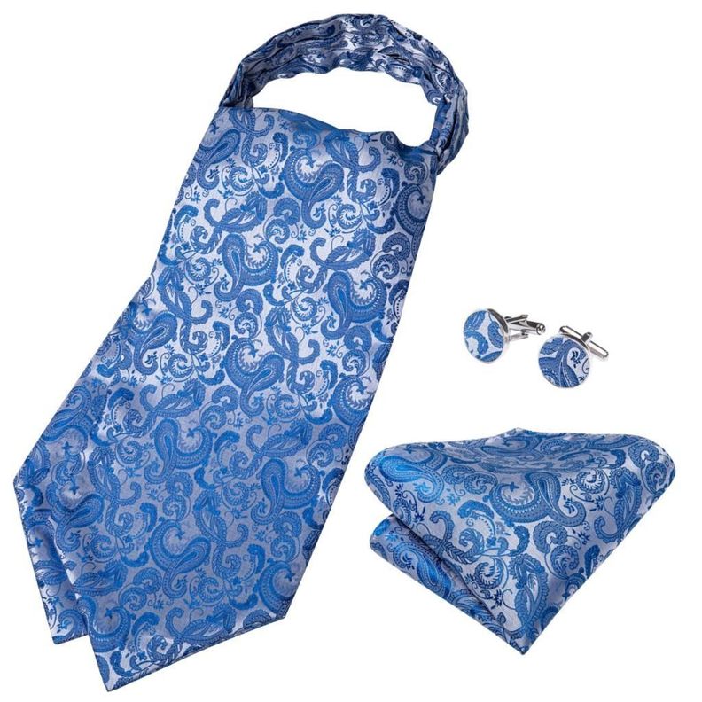 Corbata Gruesa Ascot + Paño + Colleras hombre. Celeste Manantial-2