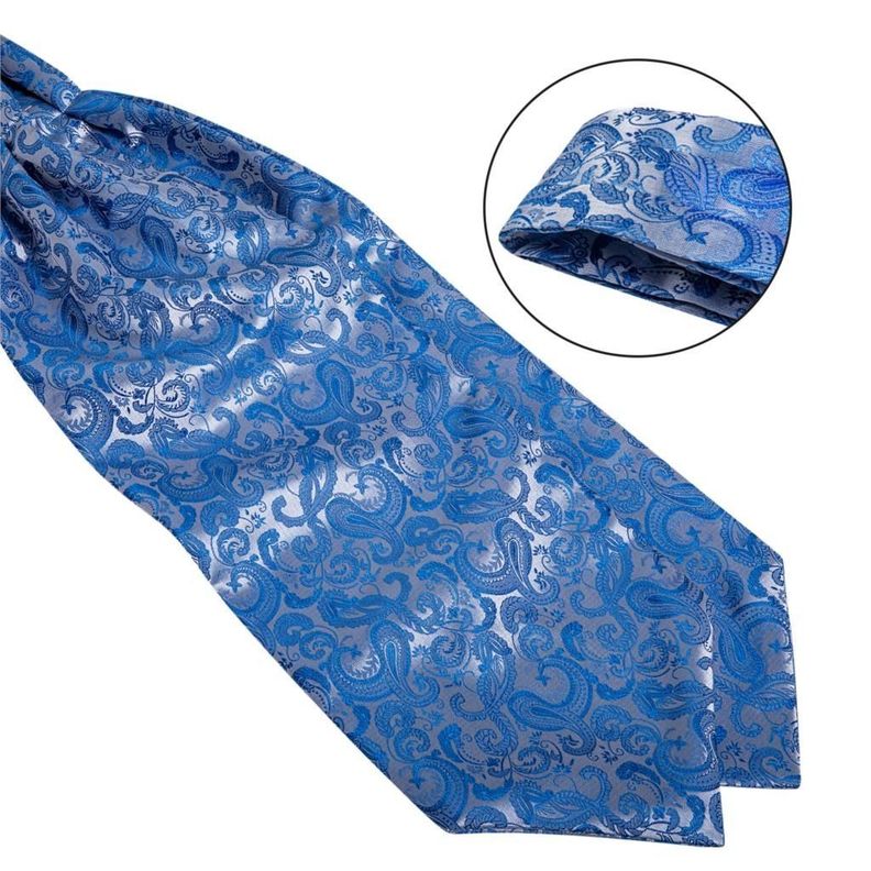 Corbata Gruesa Ascot + Paño + Colleras hombre. Celeste Manantial-4