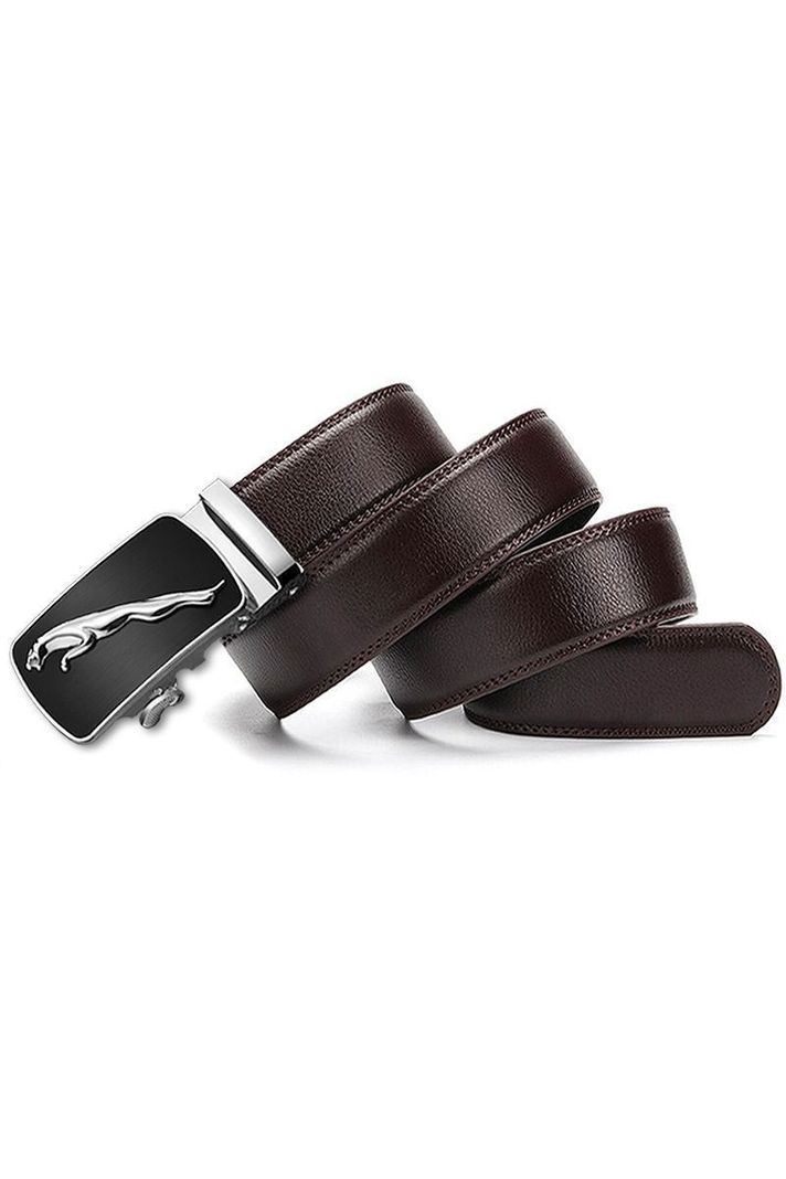 Cinturon ejecutivo automatico cuero café hombre. Jaguar Plateado-0