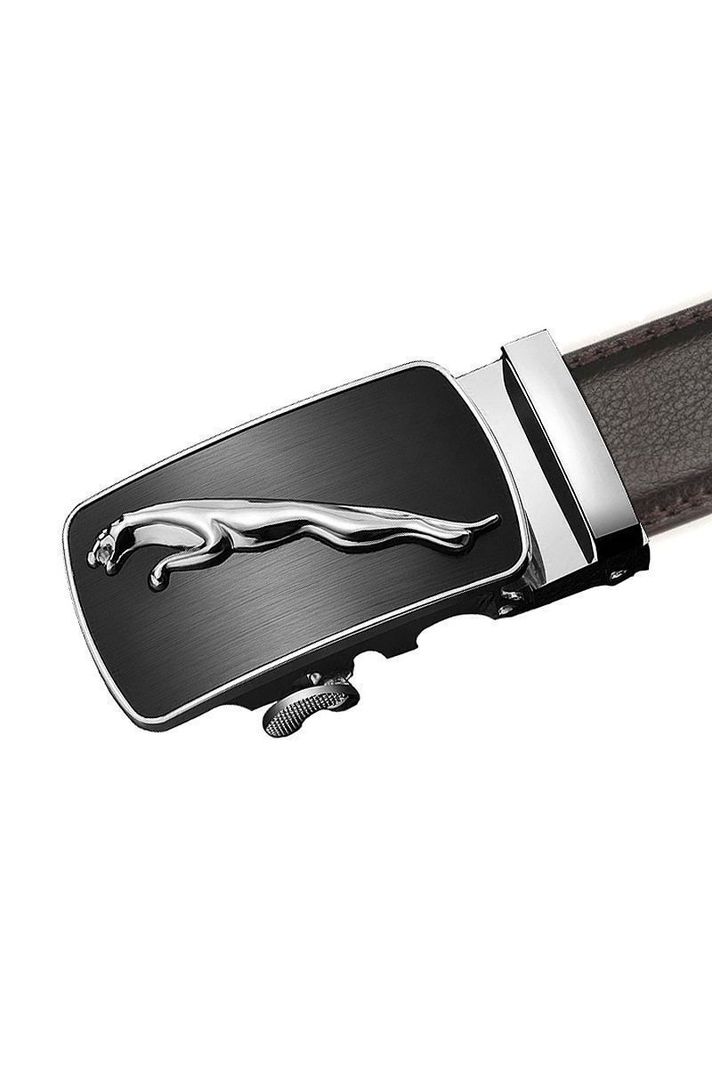 Cinturon ejecutivo automatico cuero café hombre. Jaguar Plateado-1