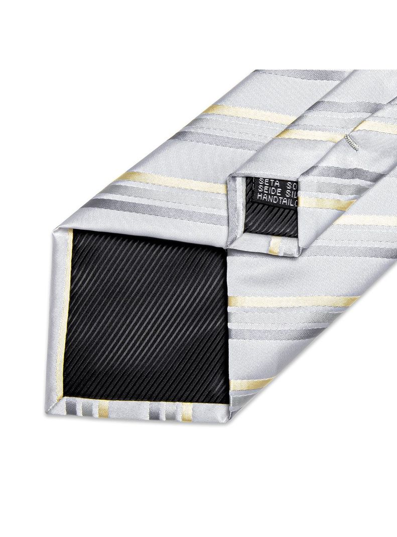Corbata Hombre Seda + Paño + Colleras formal. Modelo White Golden-4