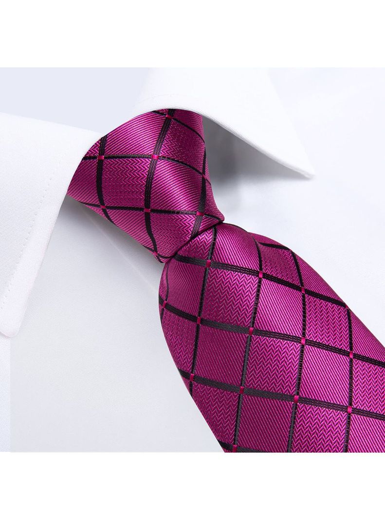 Corbata Fucsia Seda Hombre con paño y colleras. Modelo Sangre Fuscia-2