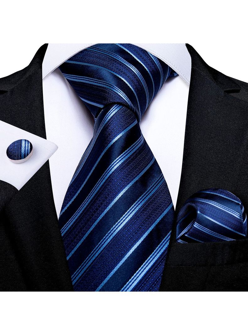 Set Corbata + Paño + Collera formal hombre. Modelo Mar Azul-1