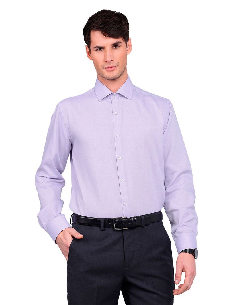 Camisa Hombre Slim Fit Formal Lila Claro Sin Bolsillo Cuello Italiano Van Heusen-0