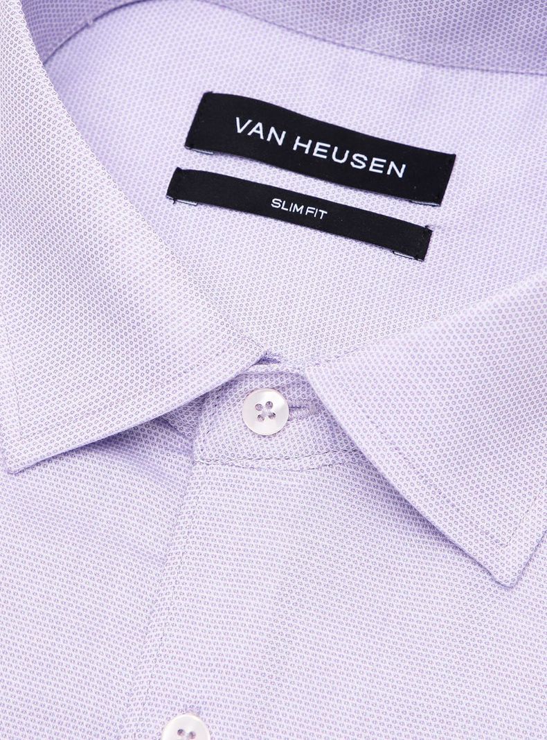 Camisa Hombre Slim Fit Formal Lila Claro Sin Bolsillo Cuello Italiano Van Heusen-1